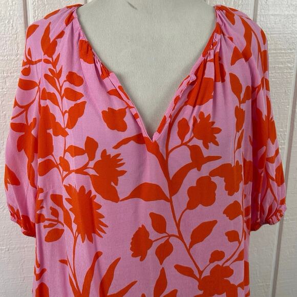 Talbots Blouse Top Pink Women Spring Short Sleeve Preppy Colorful Floral Size LP - Picture 4 of 7